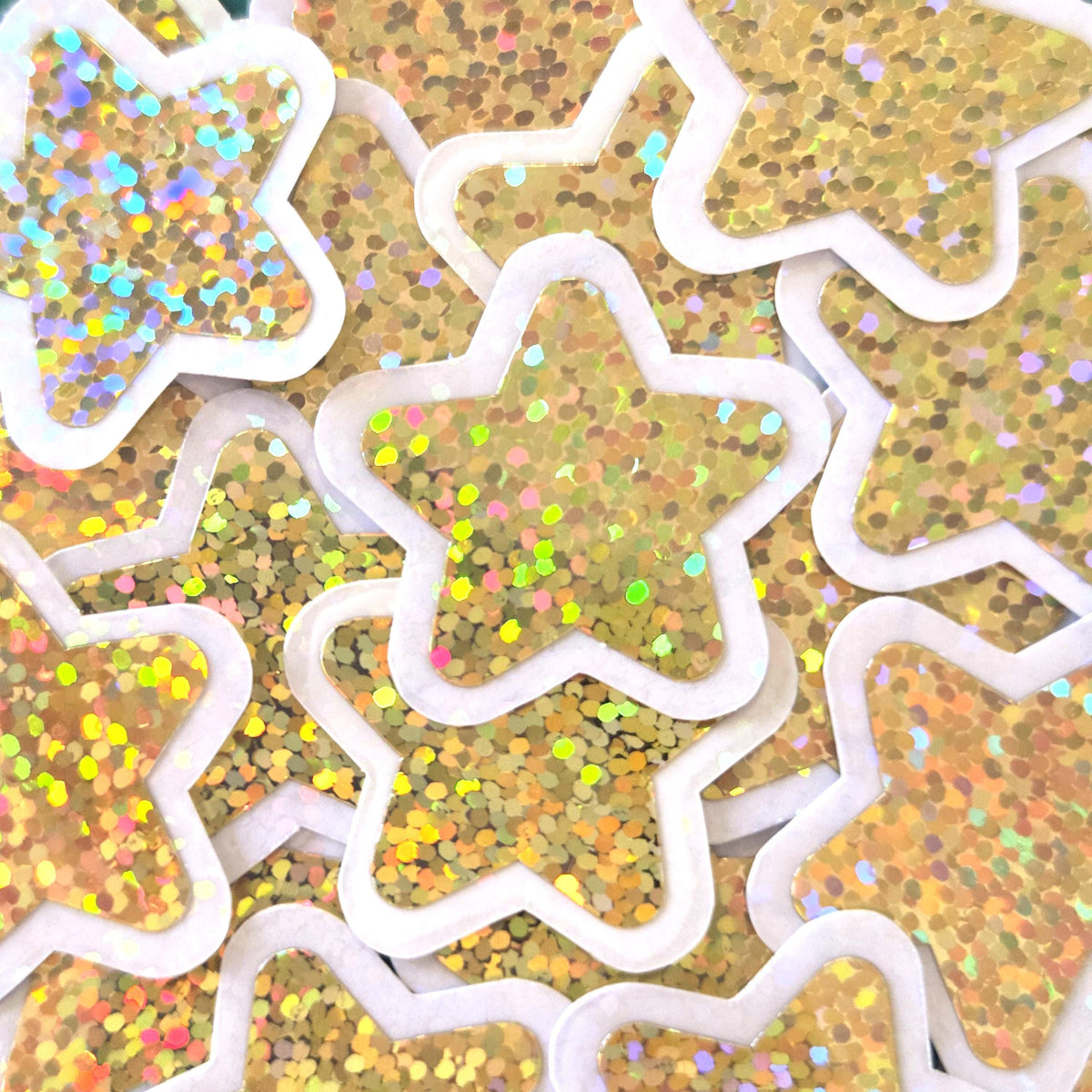 Gold Star Die Cut Stickers, set of 30 sparkly glitter gold stars for crafts, journals, scrapbooks and classroom projects.