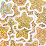 Gold Star Die Cut Stickers, set of 30 sparkly glitter gold stars for crafts, journals, scrapbooks and classroom projects.