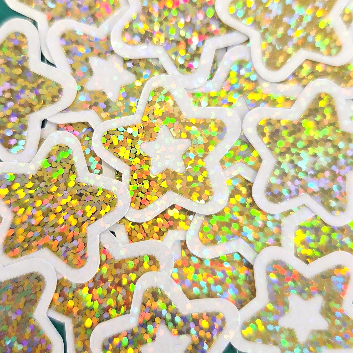 Gold Glitter Star Die Cut Stickers, set of 30 sparkly stars for crafts, journals, scrapbooks and classroom projects.