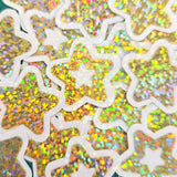 Gold Glitter Star Die Cut Stickers, set of 30 sparkly stars for crafts, journals, scrapbooks and classroom projects.