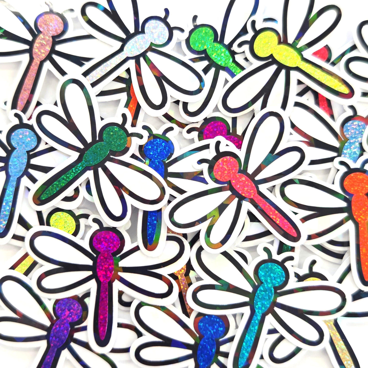 Glitter Dragonfly Die-Cut Stickers, set of 15 Multi-Color Vinyl Decals for Journals, Planners, Crafts