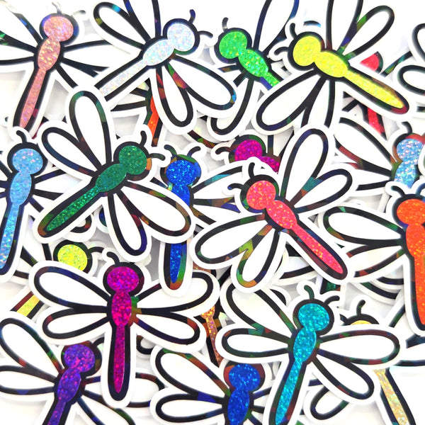 Glitter Dragonfly Die-Cut Stickers, set of 15 Multi-Color Vinyl Decals for Journals, Planners, Crafts