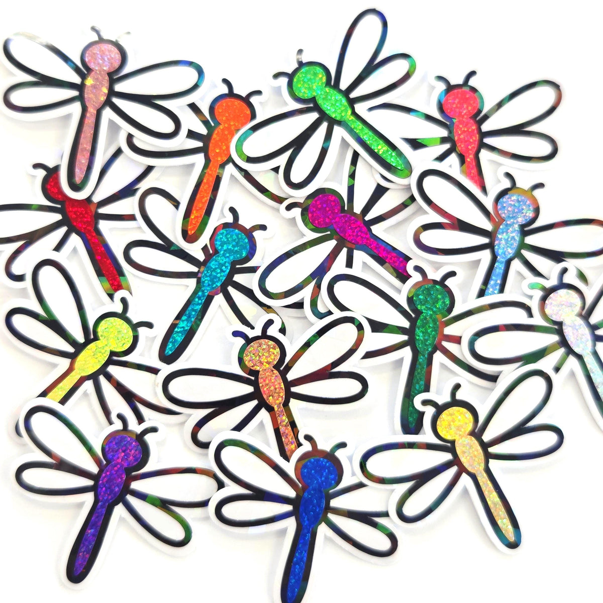 Glitter Dragonfly Die-Cut Stickers, set of 15 Multi-Color Vinyl Decals for Journals, Planners, Crafts