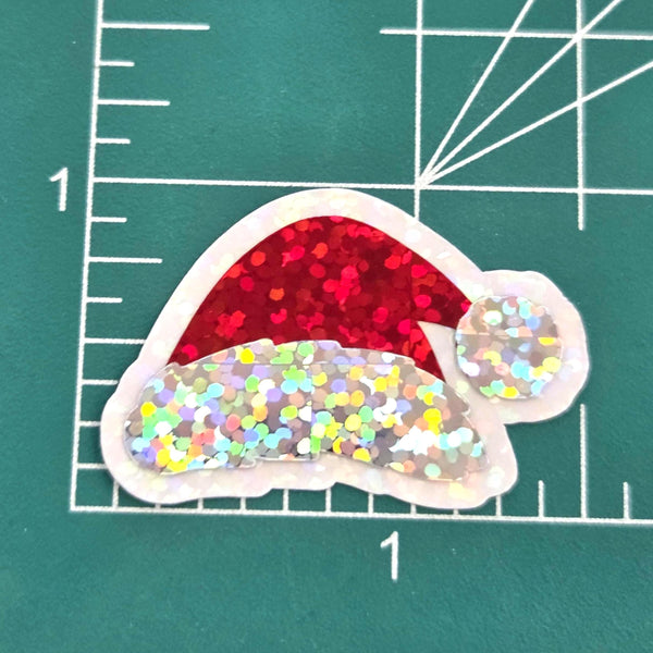 Sparkly Santa Hat Die Cut Stickers, Christmas Craft Vinyl Decals