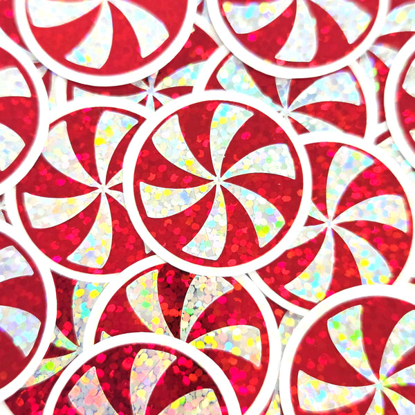 Peppermint Candy Die Cut Stickers, set of red and white Christmas stickers for holiday craft projects.