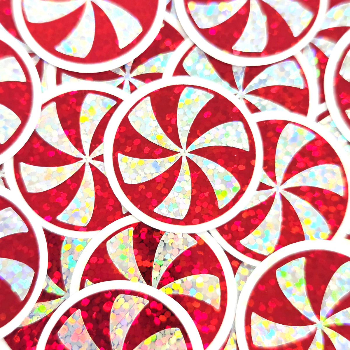Peppermint Candy Die Cut Stickers, set of red and silver Christmas stickers for holiday craft projects.