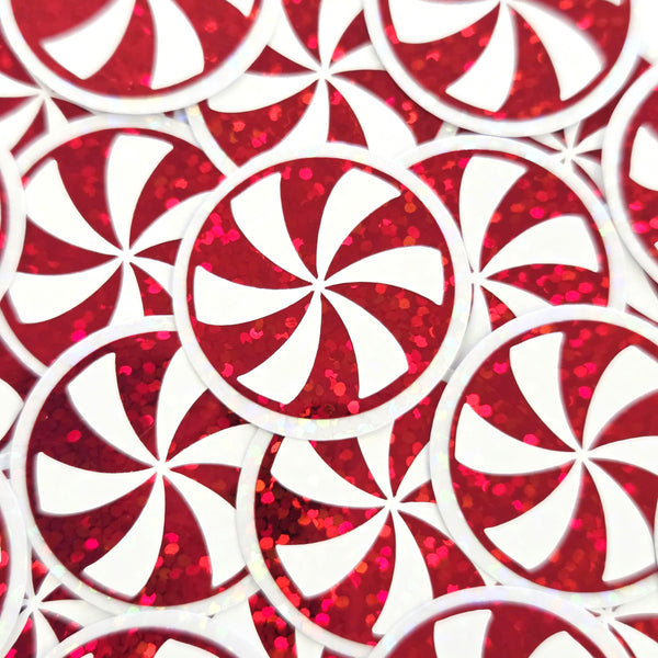 Peppermint Candy Die Cut Stickers, set of red and silver Christmas stickers for holiday craft projects.