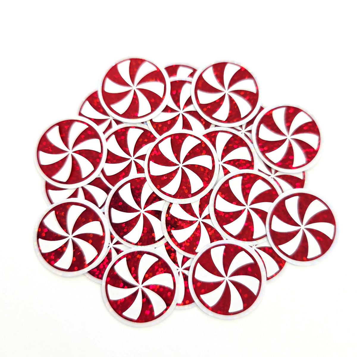 Peppermint Candy Die Cut Stickers, set of red and white Christmas stickers for holiday craft projects.