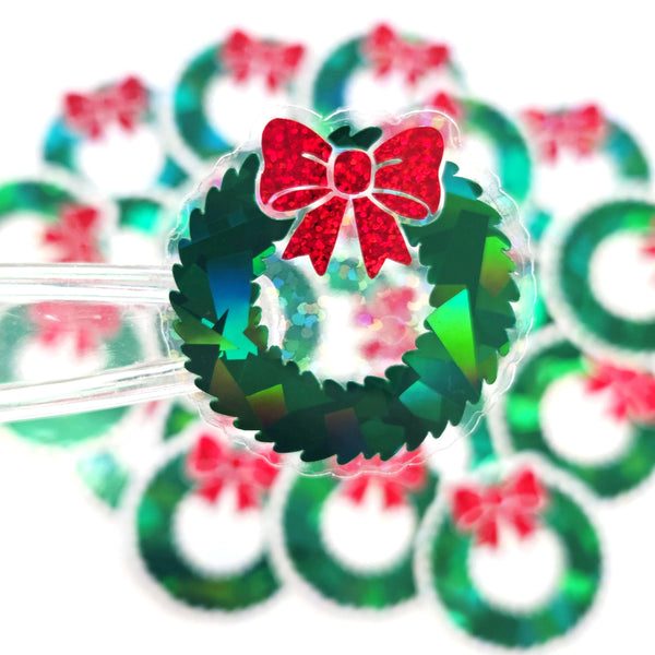 Christmas Wreath Die Cut Stickers for greeting card envelopes, gift tags and holiday crafts.