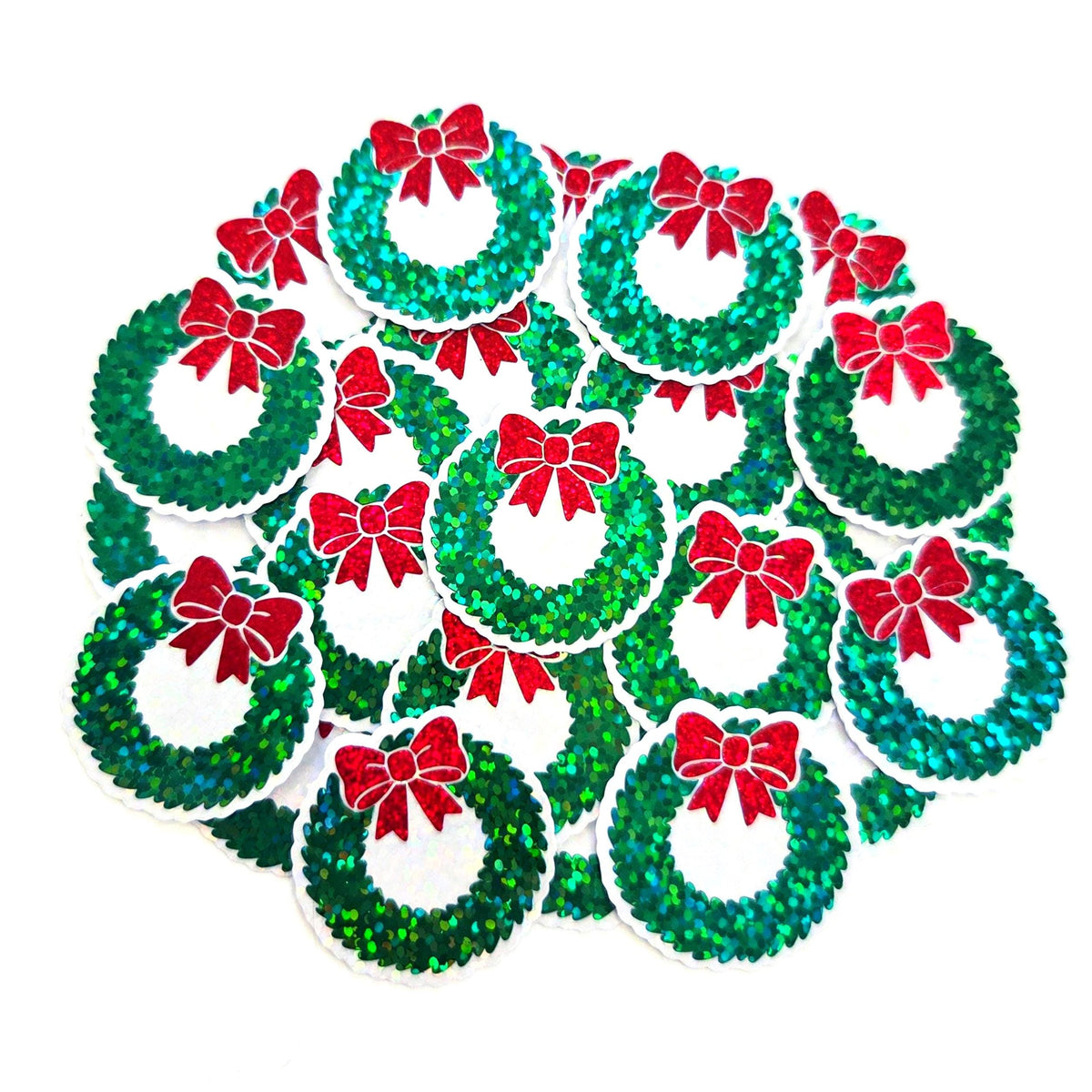 Christmas Wreath Die Cut Stickers for greeting card envelopes, gift tags and holiday crafts.
