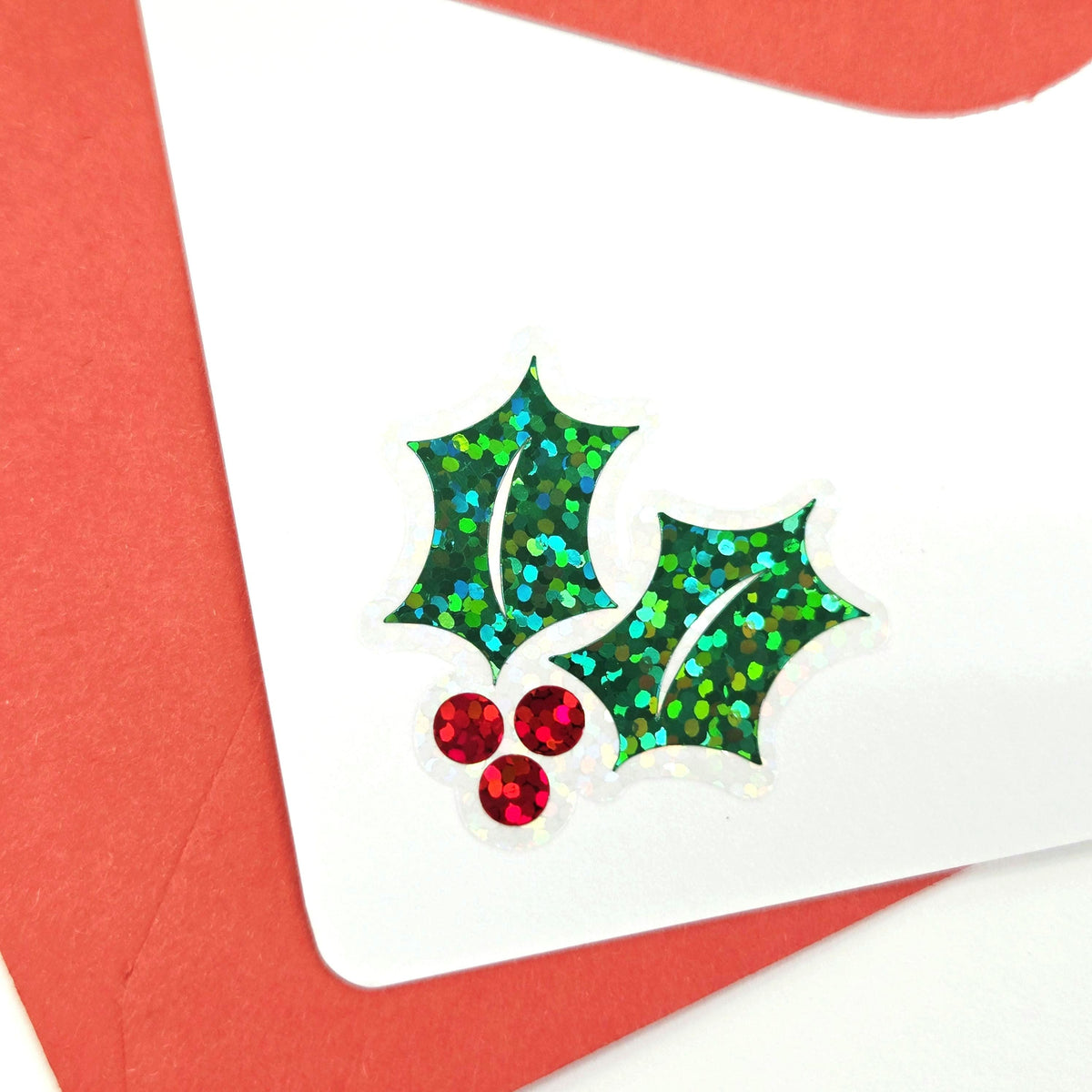 Holly Die Cut Stickers for Christmas card envelopes, gift tags and holiday crafts.