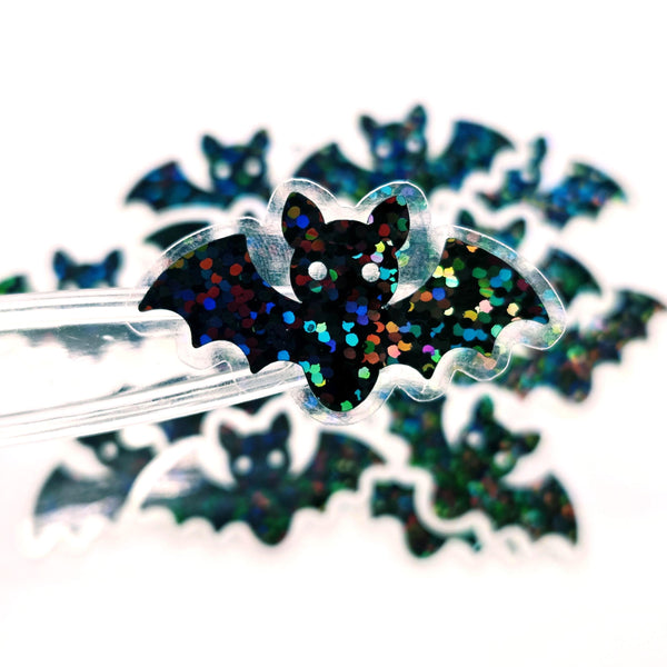 Black Bats Die Cut Sparkly Sticker Set for Halloween, spooky season crafts