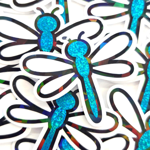 Light Blue Dragonfly Die-Cut Stickers, Glitter Bugs for Journals, Greeting Cards, Paper Craft Embellishments
