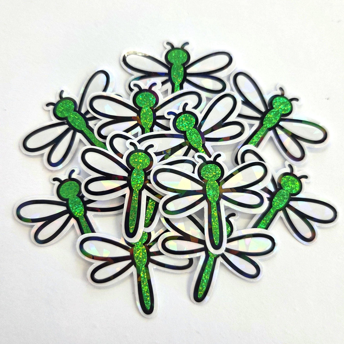 Green Glitter Dragonfly Die-Cut Stickers, Bug Vinyl Decals, Journal Crafts