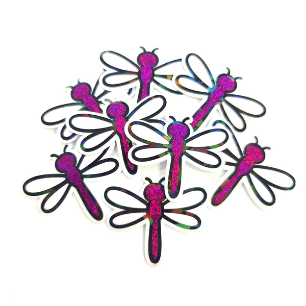 Hot Pink Dragonfly Die-Cut Stickers, Glitter Bug Vinyl Decals, Journal Crafts