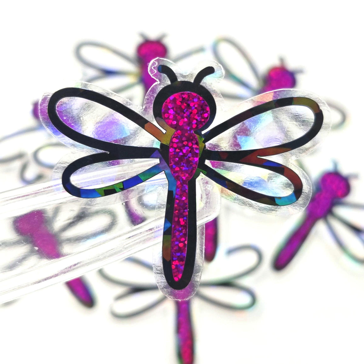 Hot Pink Dragonfly Die-Cut Stickers, Glitter Bug Vinyl Decals, Journal Crafts