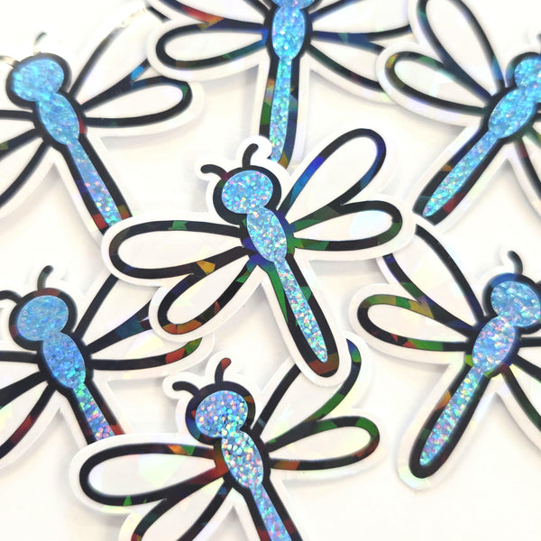Light Blue Dragonfly Die-Cut Stickers, Glitter Bugs for Journals, Greeting Cards, Paper Craft Embellishments