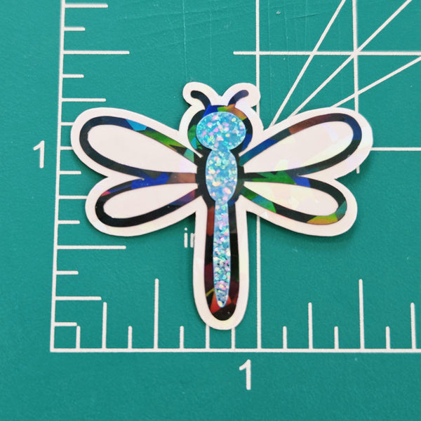 Light Blue Dragonfly Die-Cut Stickers, Glitter Bugs for Journals, Greeting Cards, Paper Craft Embellishments