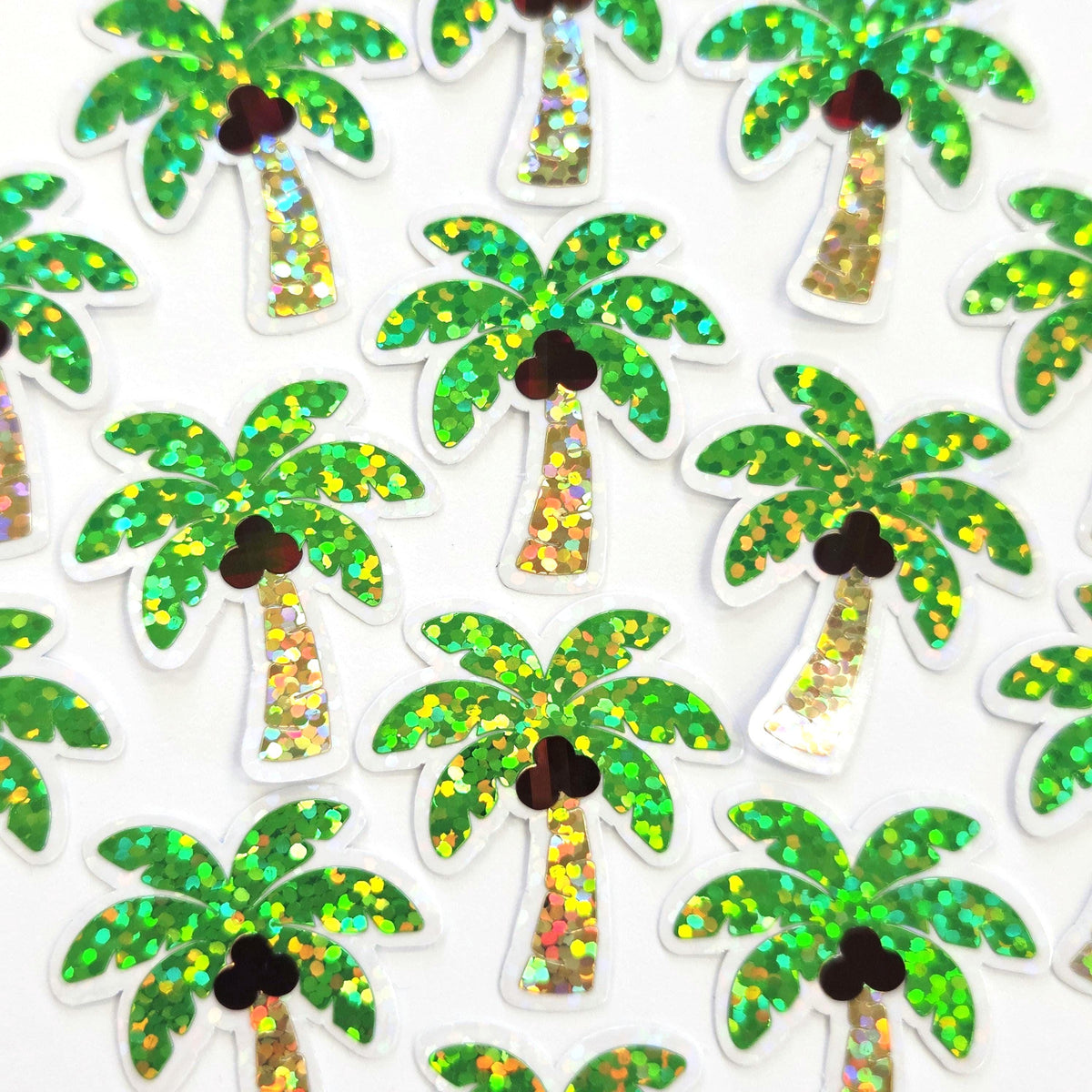 Coconut Palm Trees Die Cut Stickers, tropical island decor for journals, planners, beach vacation scrapbook pages and coastal paper crafts.