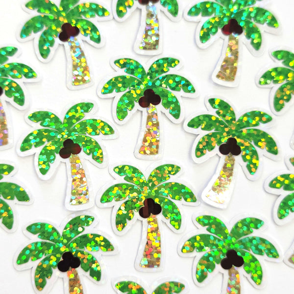 Coconut Palm Trees Die Cut Stickers, tropical island decor for journals, planners, beach vacation scrapbook pages and coastal paper crafts.