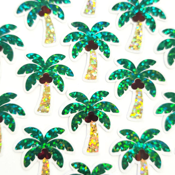 Coconut Palm Trees Die Cut Stickers, tropical island decor for journals, planners, beach vacation scrapbook pages and coastal paper crafts.