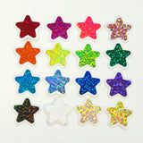 Sparkly Star Die Cut Stickers in multi colors, set of 32 glitter vinyl stars for crafts, journals, scrapbooks and classroom projects.