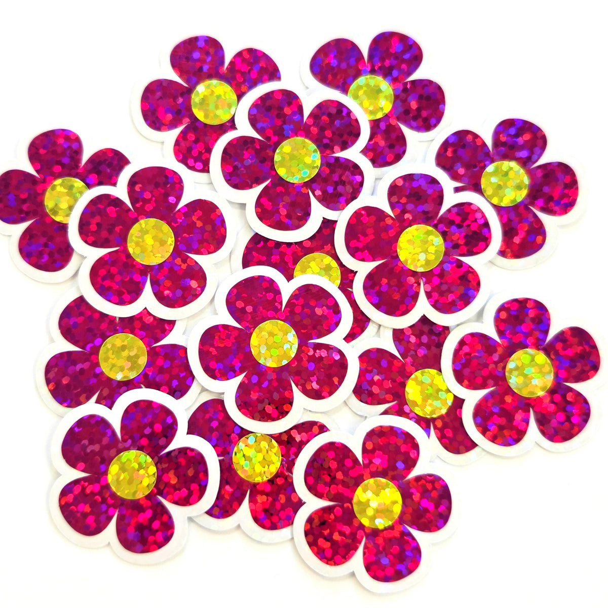 Hot Pink Retro Flower Die-Cut Stickers.