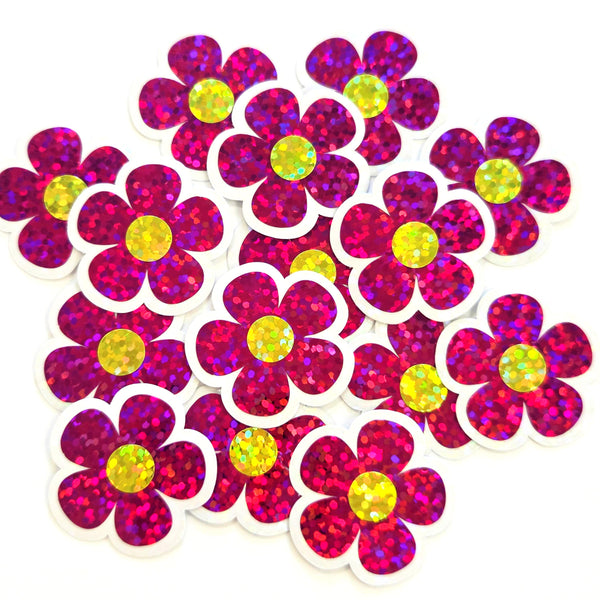 Hot Pink Retro Flower Die-Cut Stickers.