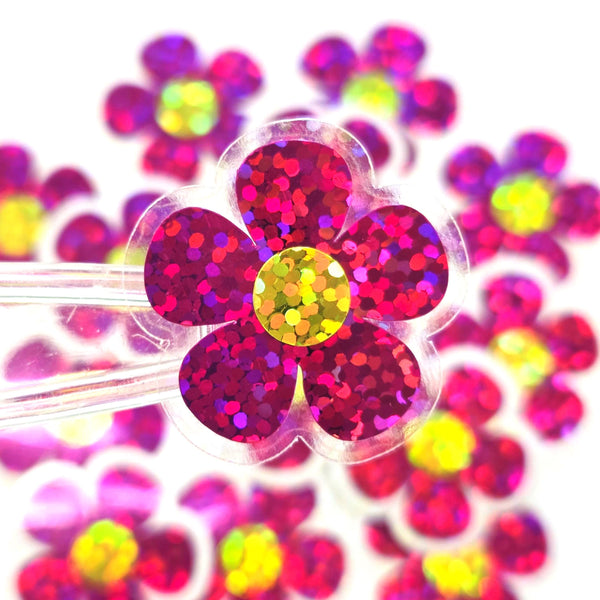 Hot Pink Retro Flower Die-Cut Stickers.