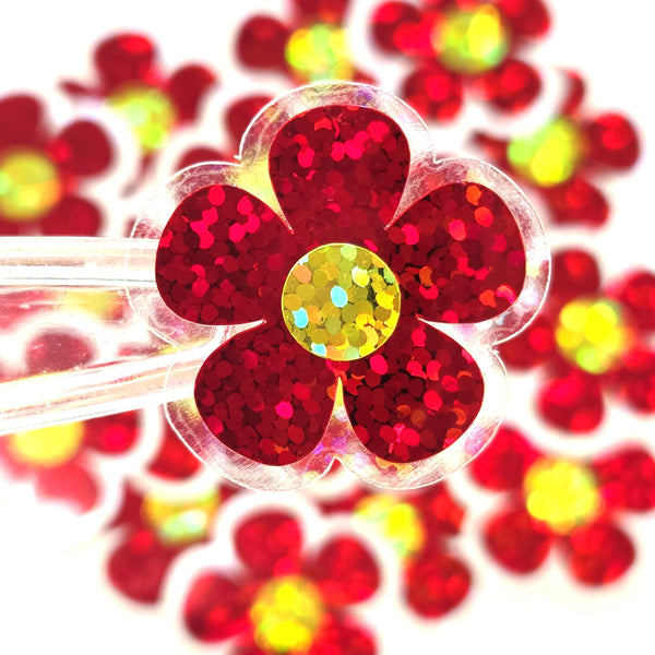 Red Retro Flower Die-Cut Stickers.