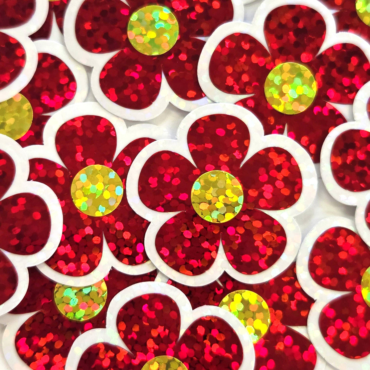 Red Retro Flower Die-Cut Stickers.