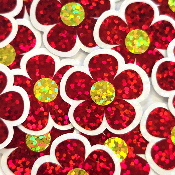Red Retro Flower Die-Cut Stickers.