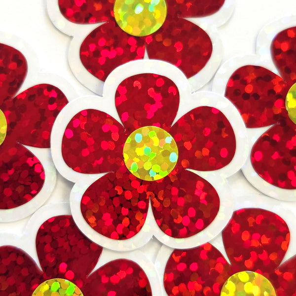 Red Retro Flower Die-Cut Stickers.