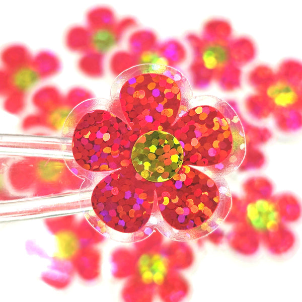 Neon Pink Retro Flower Die-Cut Stickers.