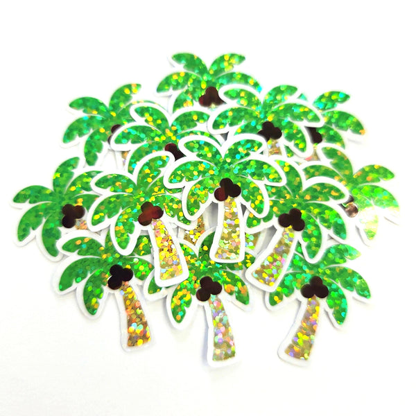 Coconut Palm Trees Die Cut Stickers, tropical island decor for journals, planners, beach vacation scrapbook pages and coastal paper crafts.