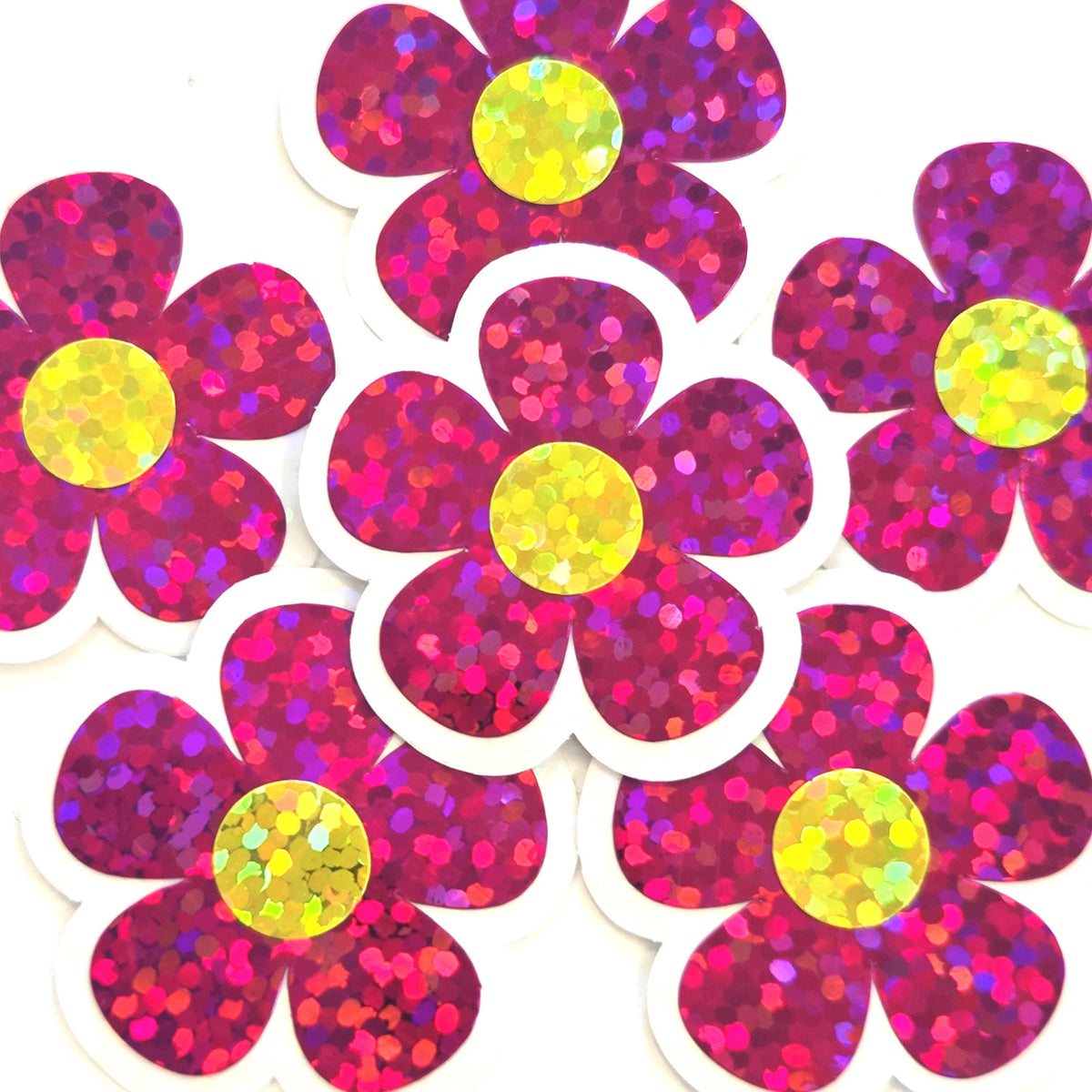 Hot Pink Retro Flower Die-Cut Stickers.
