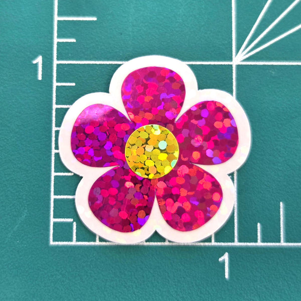 Hot Pink Retro Flower Die-Cut Stickers.