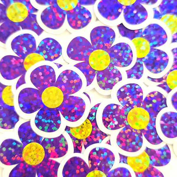 Purple Retro Flower Die-Cut Stickers.