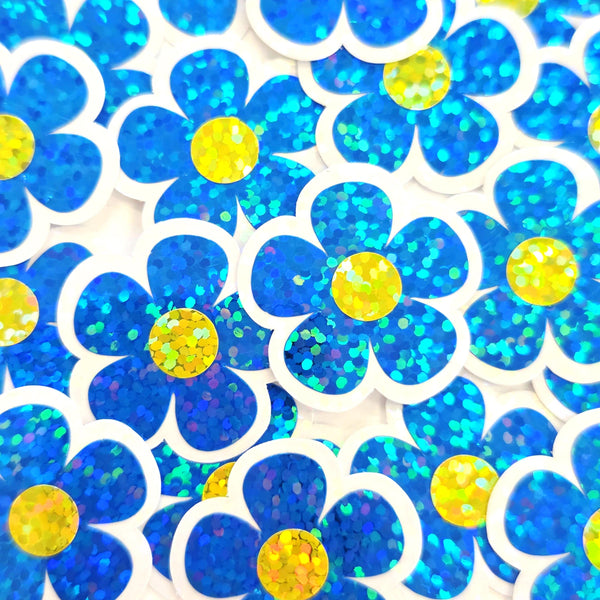 Blue Retro Flower Die-Cut Stickers.