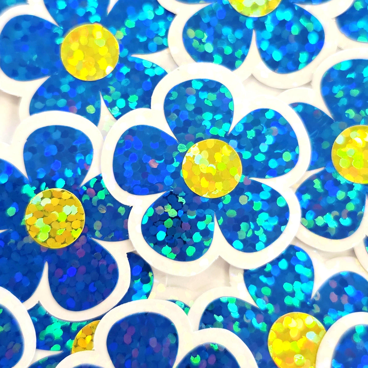 Blue Retro Flower Die-Cut Stickers.