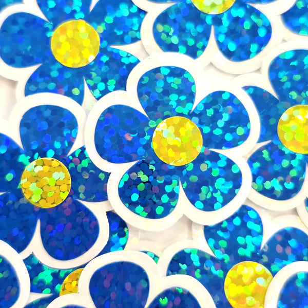Blue Retro Flower Die-Cut Stickers.