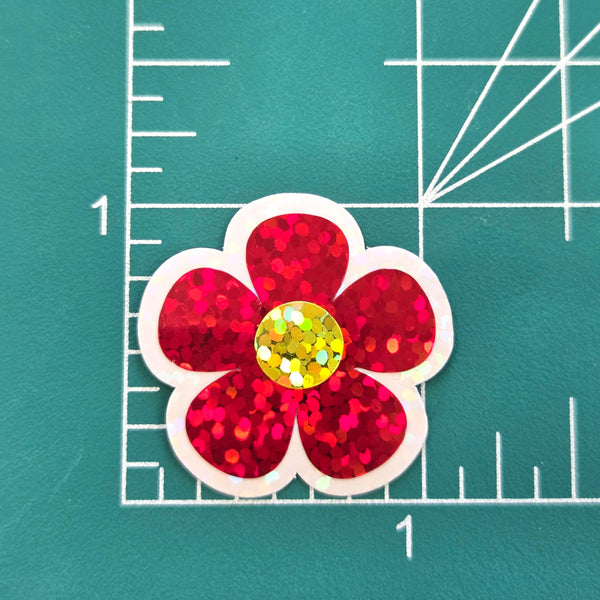 Red Retro Flower Die-Cut Stickers.