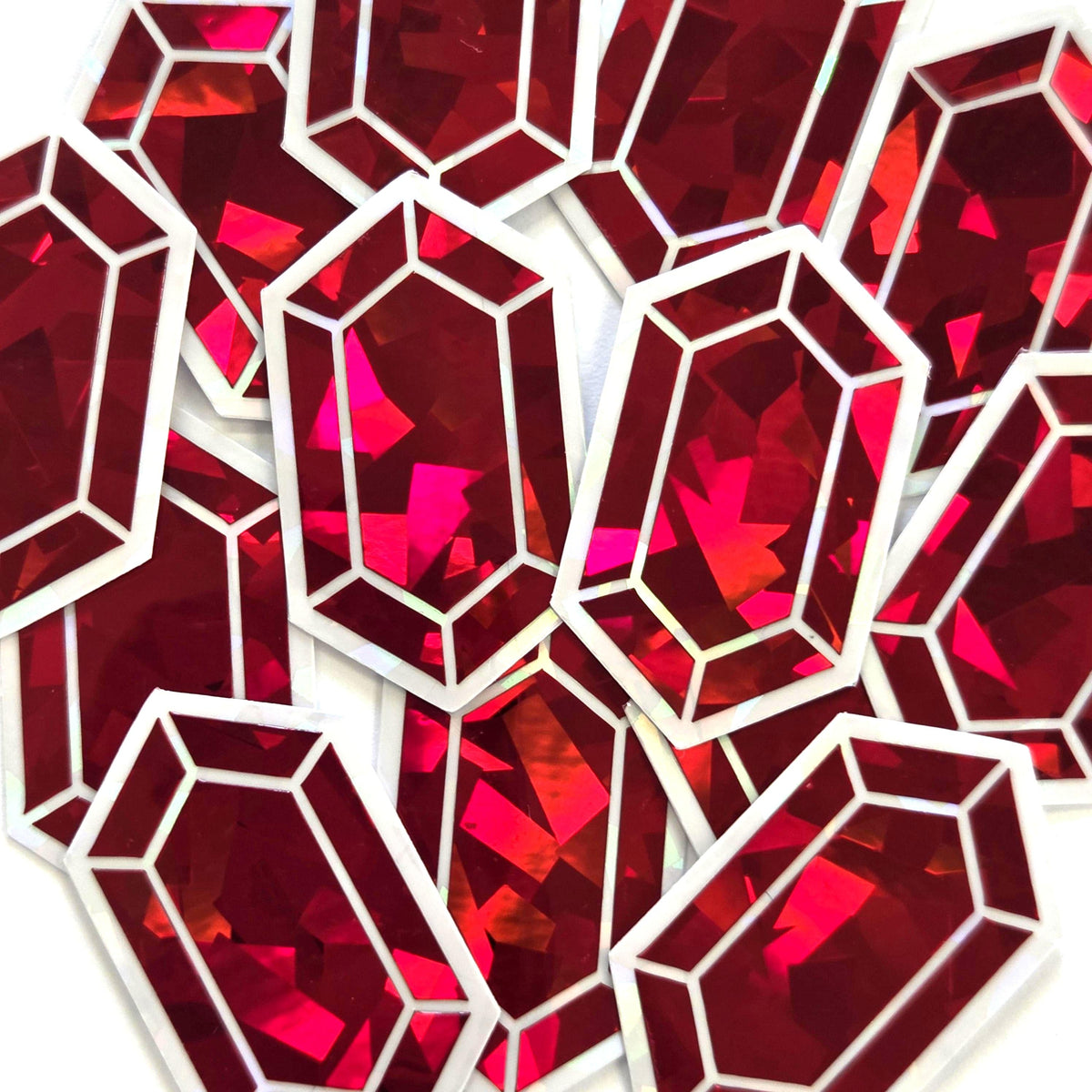 Red Rupee Gems Die Cut Sticker Set, multicolor sparkly stickers for gamers, tumblers, journals, scrapbooks and crafts