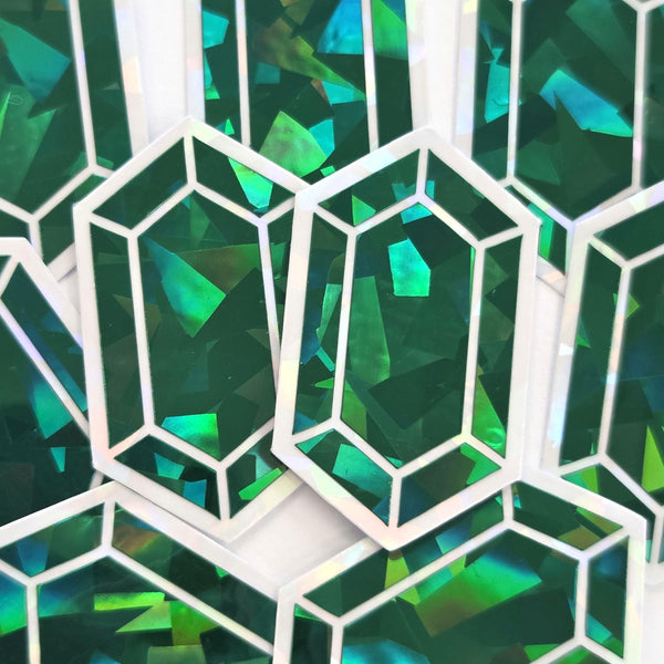 Green Rupee Gems Die Cut Sticker Set, sparkly emerald stickers for gamers, tumblers, journals, scrapbooks and crafts