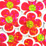 Neon Pink Retro Flower Die-Cut Stickers.