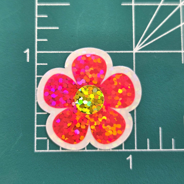 Neon Pink Retro Flower Die-Cut Stickers.