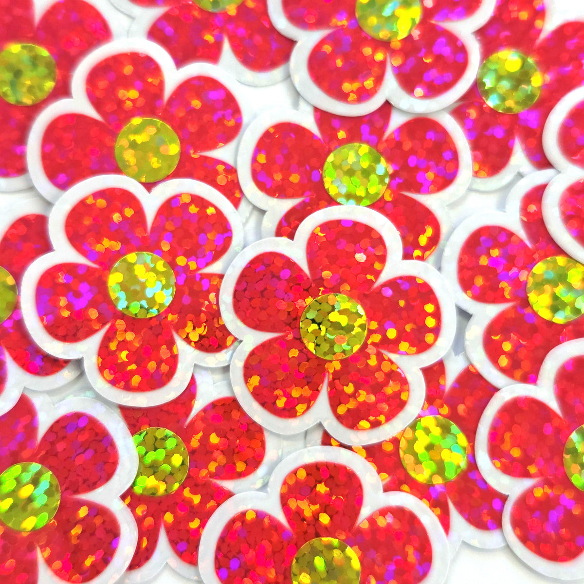 Neon Pink Retro Flower Die-Cut Stickers.