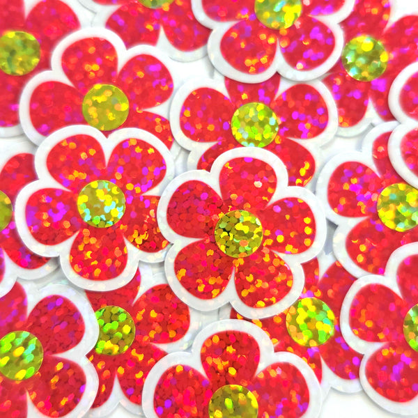 Neon Pink Retro Flower Die-Cut Stickers.