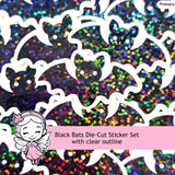 Hanging Black Bats Die Cut Sparkly Sticker Set for Halloween, spooky season crafts
