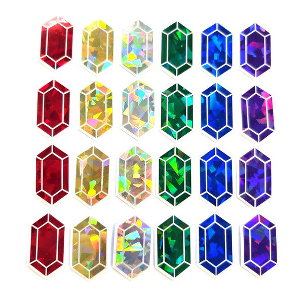 Red Rupee Gems Die Cut Sticker Set, multicolor sparkly stickers for gamers, tumblers, journals, scrapbooks and crafts